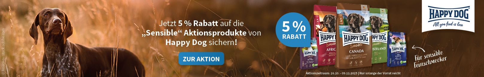 Happy Dog 5 % auf die Großgebinde Sensible Sackware
